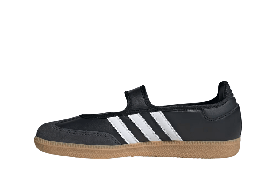 Vista do solado do Adidas Adidas Samba Jane 'Black White Gum' mostrando padrão de tração e tecnologia de amortecimento