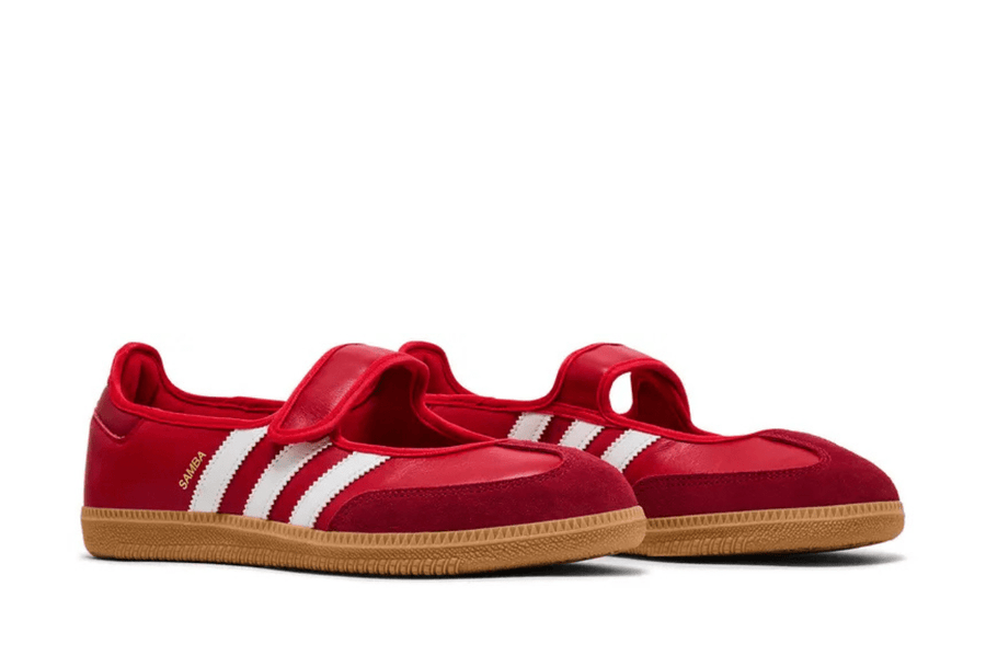 Vista na caixa do Adidas Adidas Samba Jane 'Scarlet Gum' mostrando embalagem original da marca