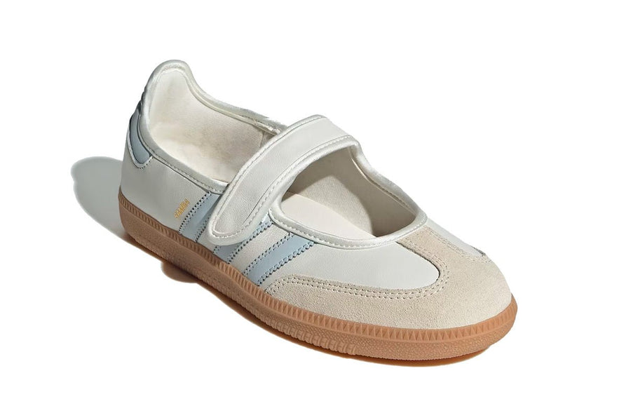 Vista traseira do Adidas Adidas Samba Jane White Blue Gum mostrando calcanheira e detalhes do solado