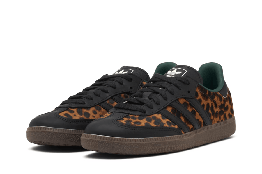 Vista do solado do Adidas adidas Samba Og Collegiate Green Leopard mostrando padrão de tração e tecnologia de amortecimento