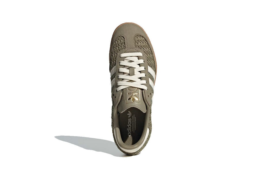 Vista na caixa do Adidas Adidas Samba OG Crochet Pack Orbit Green mostrando embalagem original da marca
