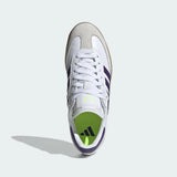 Vista frontal do Adidas adidas Samba Og x Lionel Messi Triunfo Estelar Pack mostrando biqueira e costuras