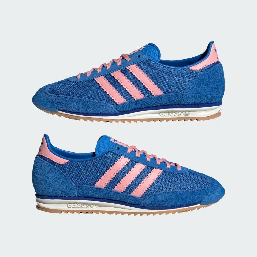 Vista frontal do Adidas adidas SL 72 Og Bright Royal Pink Spark mostrando biqueira e costuras