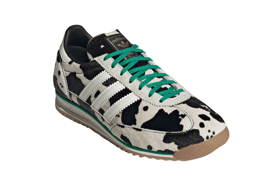 Vista traseira do Adidas Adidas SL 72 Og Court Green Cow Print mostrando calcanheira e detalhes do solado
