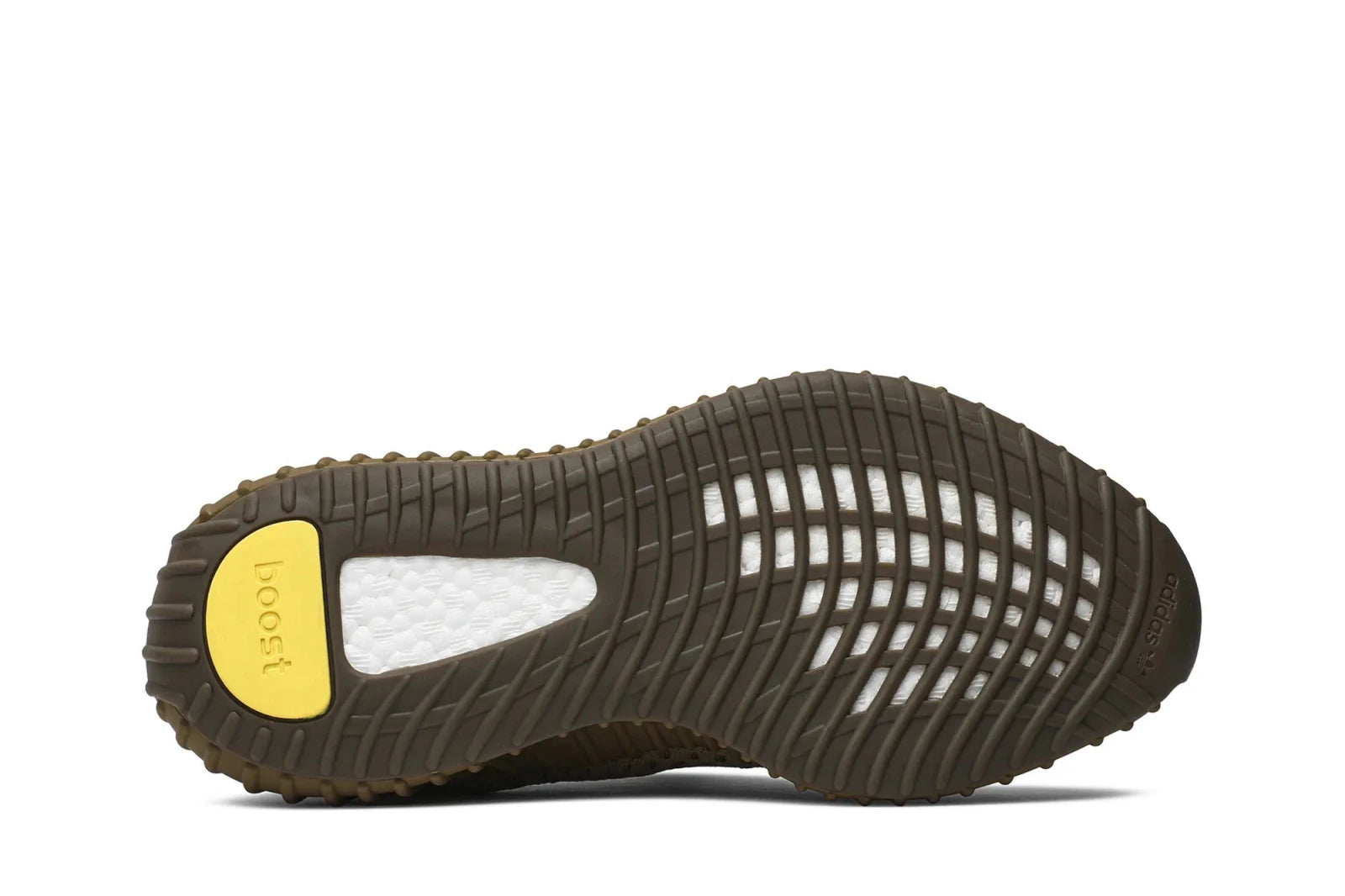 Detalhe da sola do tênis Adidas Yeezy Boost 350 V2 Earth Marrom