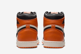 Vista em detalhe do Jordan Nike Air Jordan 1 High OG Shattered Backboard mostrando textura do material e acabamento