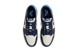 Vista traseira do Jordan Nike Air Jordan 1 Low OG Obsidian UNC mostrando calcanheira e detalhes do solado
