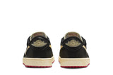 Vista frontal do Jordan Nike Air Jordan 1 Low OG x Nigel Sylvester Better With Time mostrando biqueira e costuras