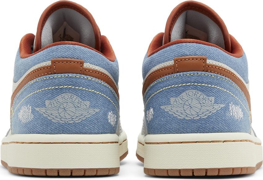 Vista superior do Jordan Nike Air Jordan 1 Low Phantom Denim mostrando abertura, lingueta e cadarços