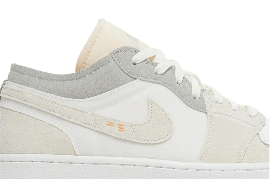 Vista traseira do Jordan Nike Air Jordan 1 Low SE Craft Inside Out White Phantom mostrando calcanheira e detalhes do solado