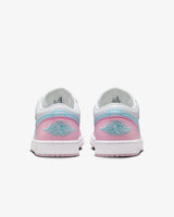 Vista frontal do Jordan Nike Air Jordan 1 Low Se Paw Print Pink Foam mostrando biqueira e costuras