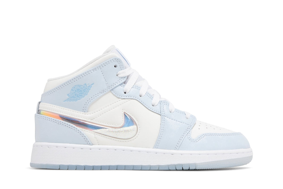 Tênis Nike Air Jordan 1 Mid Glitter Swoosh Azul