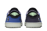Vista frontal do Jordan Nike Air Jordan 1 Retro Low OG Zion Williamson Voodoo Alternate mostrando biqueira e costuras