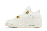 Vista lateral do Jordan Nike Air Jordan 4 Retro Metallic Gold mostrando design do cabedal e logo da marca