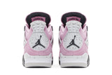 Vista superior do Jordan Nike Air Jordan 4 Retro Orchid mostrando abertura, lingueta e cadarços