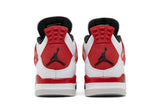 Vista superior do Jordan Nike Air Jordan 4 Retro Red Cement mostrando abertura, lingueta e cadarços