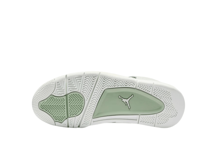 Vista superior do Jordan Nike Air Jordan 4 Retrô Seafoam mostrando abertura, lingueta e cadarços