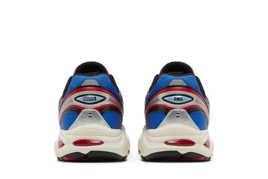 Vista frontal do Asics Asics GT-2160 x Kith Marvel Villains Spider-Man/Venom Colorido mostrando biqueira e costuras