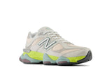 Vista traseira do New Balance New Balance 9060 Moonbeam Vintage Rose Lime Colorido mostrando calcanheira e detalhes do solado