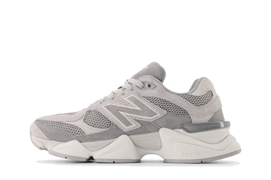 Vista lateral do New Balance New Balance 9060 Slate Grey Raincloud mostrando design do cabedal e logo da marca