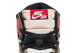 Vista do solado do Air Jordan Nike Air Jordan 1 High Fragment Design x Union LA Varsity Red mostrando padrão de tração e tecnologia de amortecimento