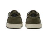 Vista superior do Jordan Nike Air Jordan 1 Low OG Olive mostrando abertura, lingueta e cadarços