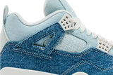 Vista traseira do Jordan Nike Air Jordan 4 Retro TEX 'Worn Blue Denim' mostrando calcanheira e detalhes do solado
