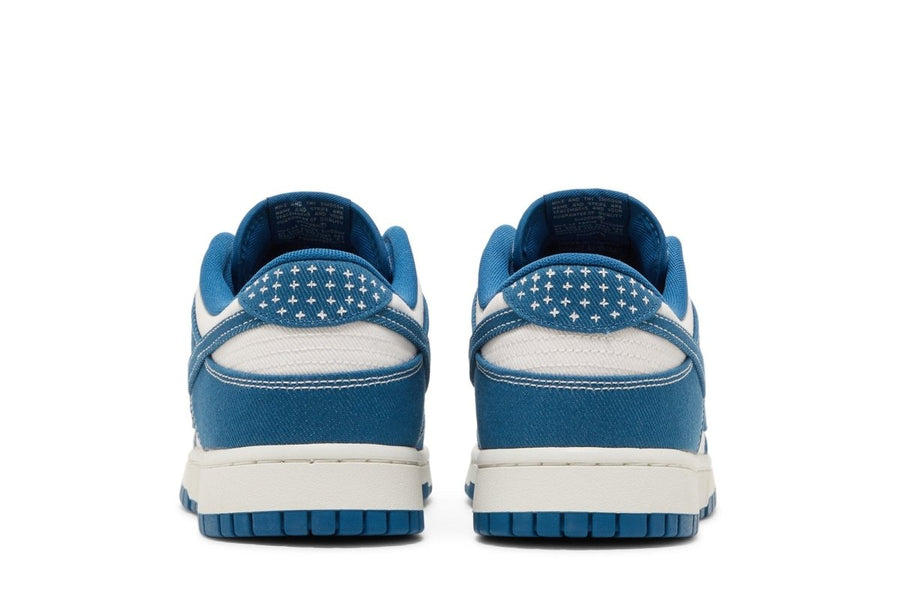 Vista superior do Nike Nike Dunk Low Sashiko Industrial Blue mostrando abertura, lingueta e cadarços