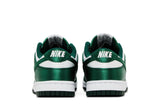 Vista superior do Nike Nike Dunk Low Satin Green mostrando abertura, lingueta e cadarços