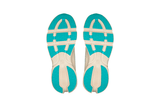 Vista frontal do On Running x Loewe On Running Cloudsolo Loewe Sand Turquoise mostrando biqueira e costuras