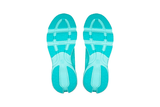 Vista superior do On Running x Loewe On Running Cloudsolo Loewe Turquoise mostrando abertura, lingueta e cadarços