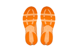 Vista superior do On Running x Loewe On Running Cloudsolo Loewe White Orange mostrando abertura, lingueta e cadarços