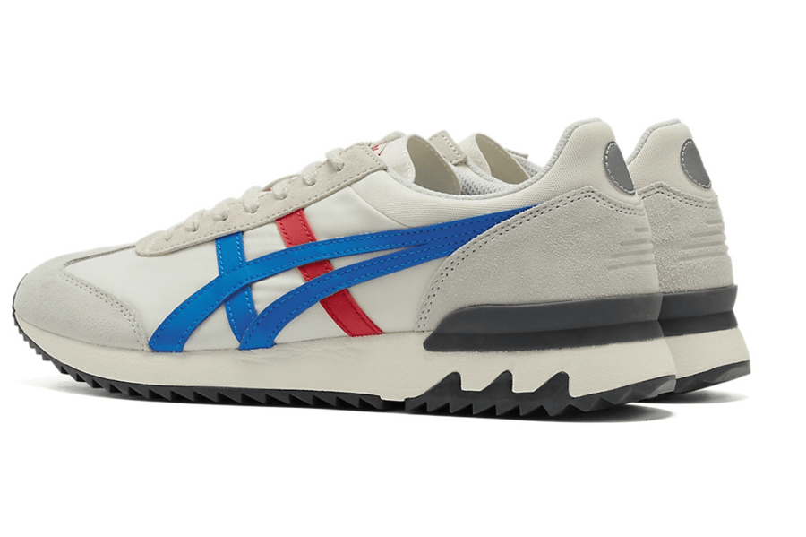Vista superior do Onitsuka Tiger Onitsuka Tiger California 78 EX Monument Cream/Directoire Blue Off White mostrando abertura, lingueta e cadarços