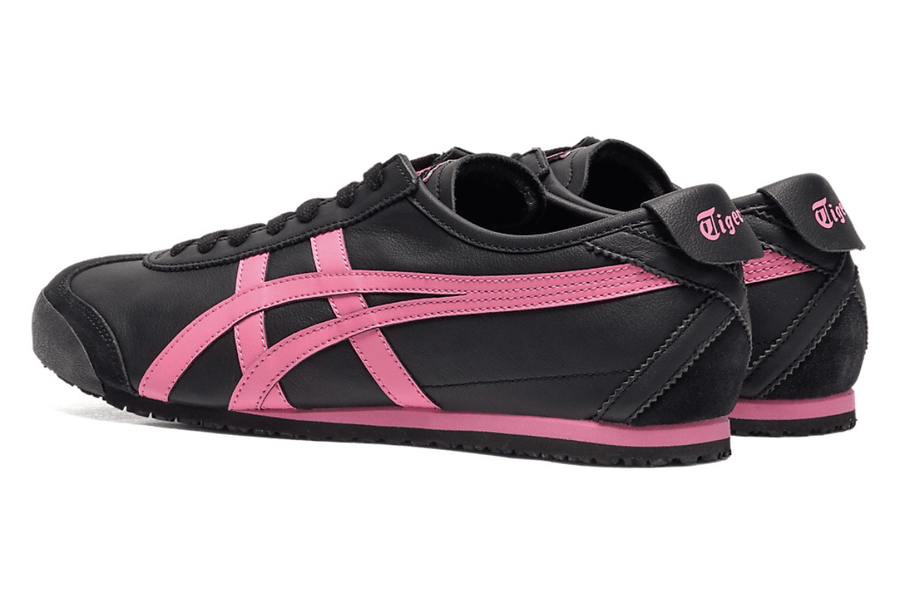 Vista superior do Onitsuka Tiger Onitsuka Tiger Mexico 66 Black/Dragon Fruit mostrando abertura, lingueta e cadarços