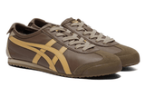 Vista frontal do Onitsuka Tiger Onitsuka Tiger Mexico 66 Clay Canyon/Paper Bag mostrando biqueira e costuras