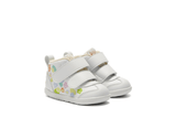 Vista frontal do Onitsuka Tiger Onitsuka Tiger Mexico 66 First Kids White/Huddle Yellow mostrando biqueira e costuras