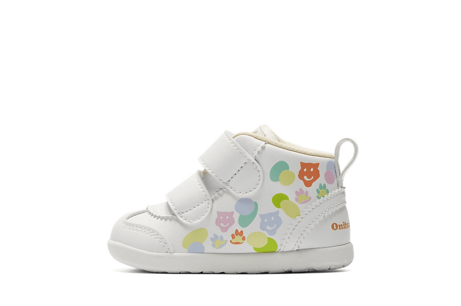 Vista traseira do Onitsuka Tiger Onitsuka Tiger Mexico 66 First Kids White/Huddle Yellow mostrando calcanheira e detalhes do solado