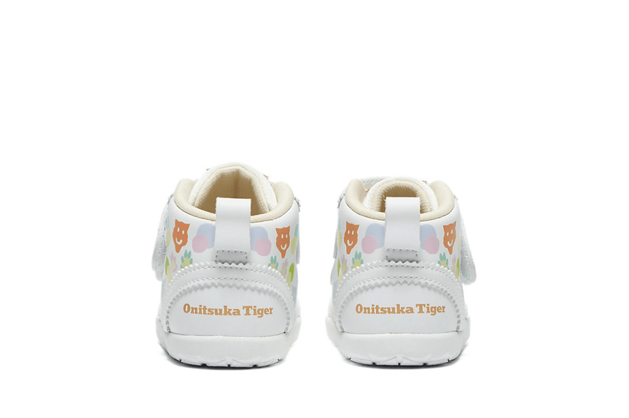 Vista na caixa do Onitsuka Tiger Onitsuka Tiger Mexico 66 First Kids White/Huddle Yellow mostrando embalagem original da marca