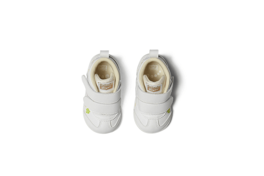 Vista do solado do Onitsuka Tiger Onitsuka Tiger Mexico 66 First Kids White/Huddle Yellow mostrando padrão de tração e tecnologia de amortecimento