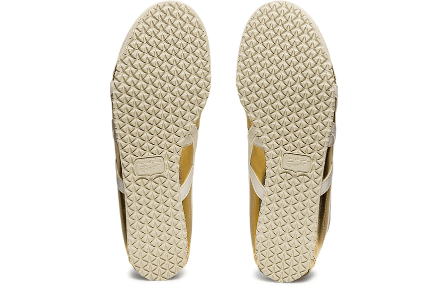 Vista na caixa do Onitsuka Tiger Onitsuka Tiger Mexico 66 Gold White Dourado mostrando embalagem original da marca