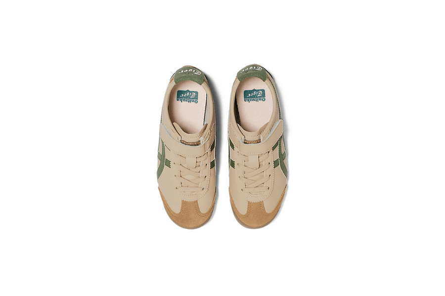 Vista do solado do Onitsuka Tiger Onitsuka Tiger Mexico 66 Kids Beige Grass/Green mostrando padrão de tração e tecnologia de amortecimento