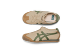 Vista frontal do Onitsuka Tiger Onitsuka Tiger Mexico 66 Kids Beige Grass/Green mostrando biqueira e costuras