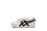 Vista lateral do Onitsuka Tiger Onitsuka Tiger Mexico 66 Kids Birch/Peacoat mostrando design do cabedal e logo da marca
