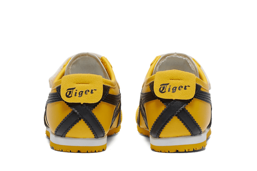 Vista em detalhe do Onitsuka Tiger Onitsuka Tiger Mexico 66 Kids Kill Bill mostrando textura do material e acabamento