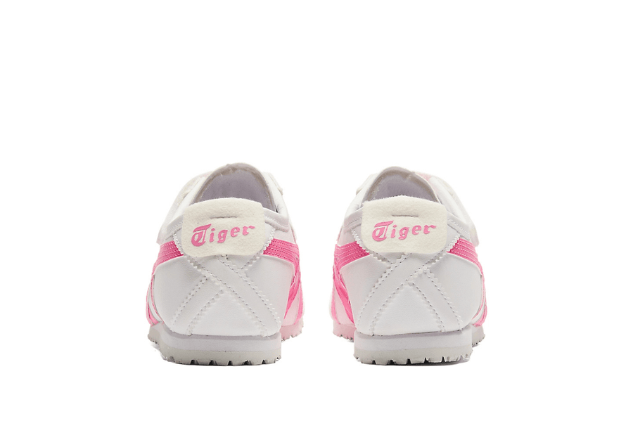 Vista em detalhe do Onitsuka Tiger Onitsuka Tiger Mexico 66 Kids White/Dragon Fruit mostrando textura do material e acabamento