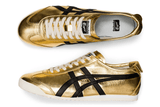 Vista superior do Onitsuka Tiger Onitsuka Tiger Mexico 66 Pure Gold Black Dourado mostrando abertura, lingueta e cadarços