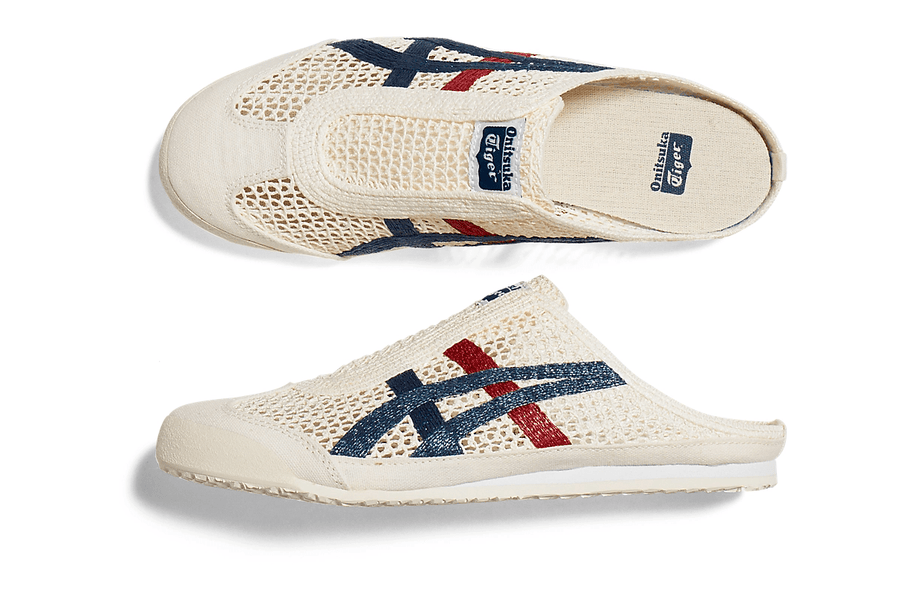 Vista do solado do Onitsuka Tiger Onitsuka Tiger Mexico 66 Sabot Cream Mako Blue mostrando padrão de tração e tecnologia de amortecimento