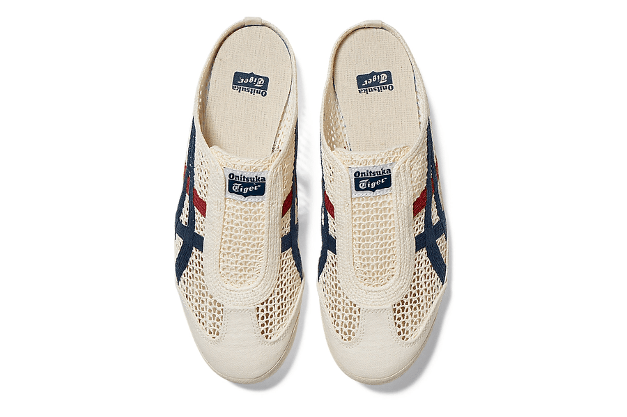 Vista na caixa do Onitsuka Tiger Onitsuka Tiger Mexico 66 Sabot Cream Mako Blue mostrando embalagem original da marca