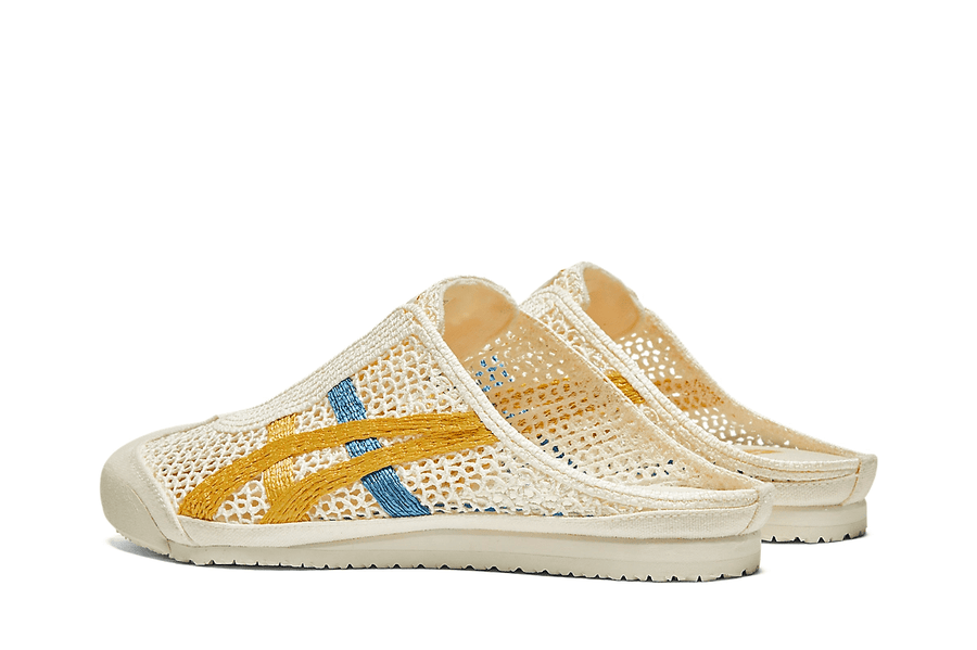 Vista superior do Onitsuka Tiger Onitsuka Tiger Mexico 66 Sabot Cream Mustard mostrando abertura, lingueta e cadarços