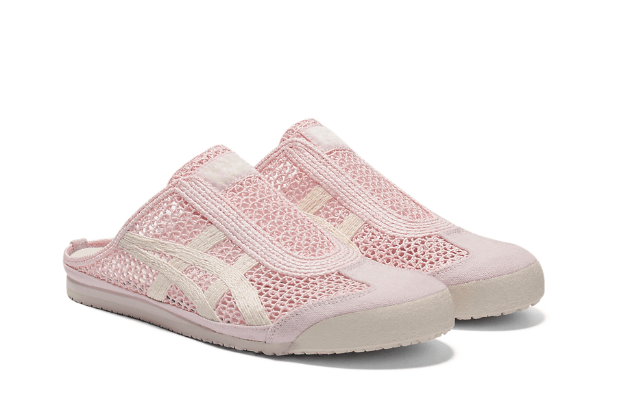 Vista traseira do Onitsuka Tiger Onitsuka Tiger Mexico 66 Sabot Crystal Pink Cream mostrando calcanheira e detalhes do solado